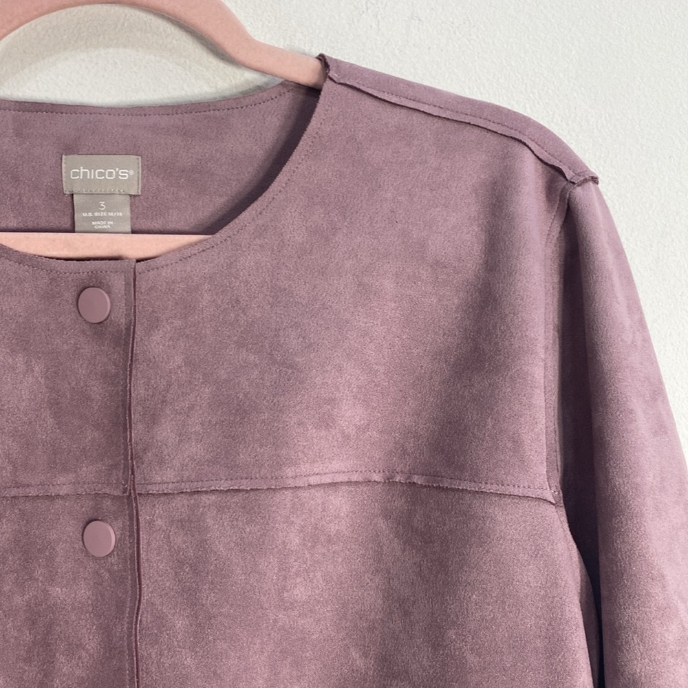 Chico's Purple‎ Faux Suede Blazer with Collarless Design 16/18 - Picture 2 of 11